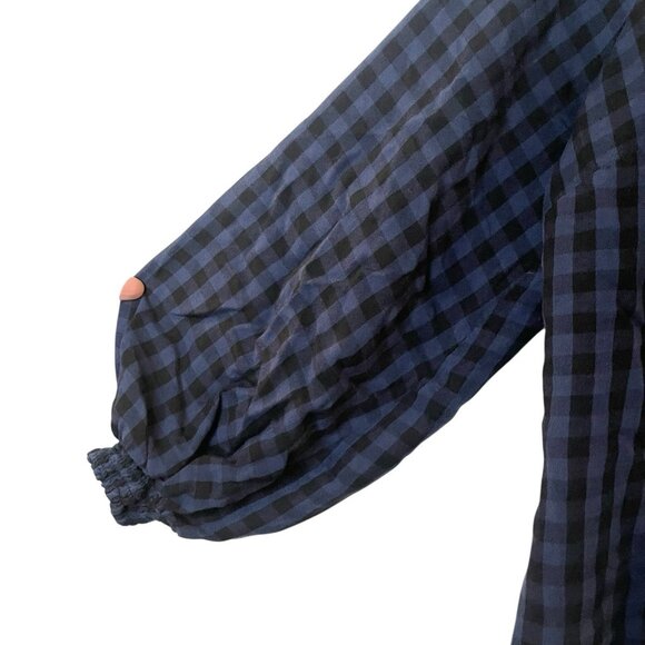 CABI Aberdeen Navy Black Plaid Button Up Shirt Ruffled Long Sleeve Women's Small - Picture 4 of 7